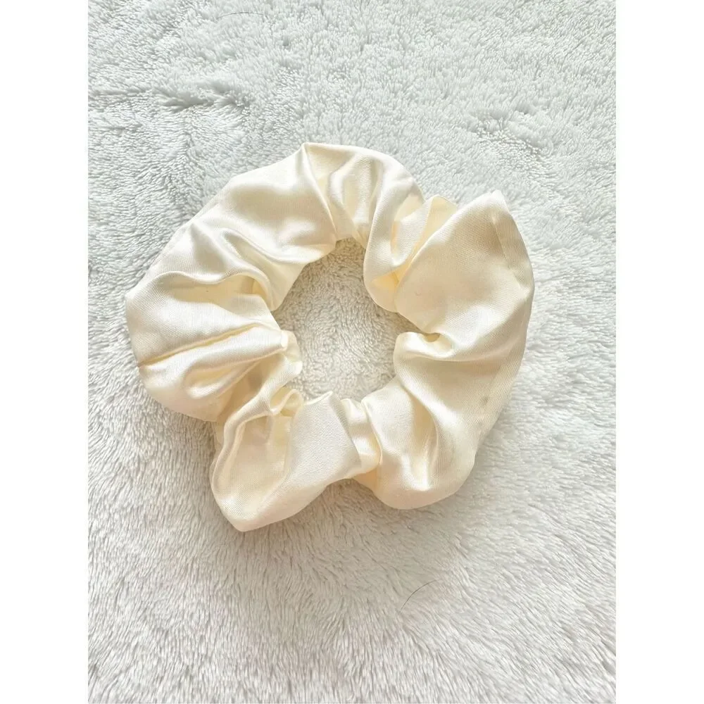 Pearl white color satin hair scrunchie